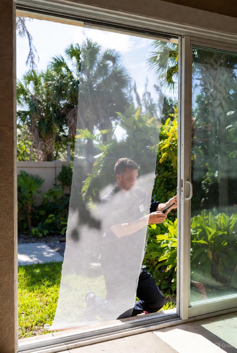 Torn sliding glass door screen repair Cape Coral fl