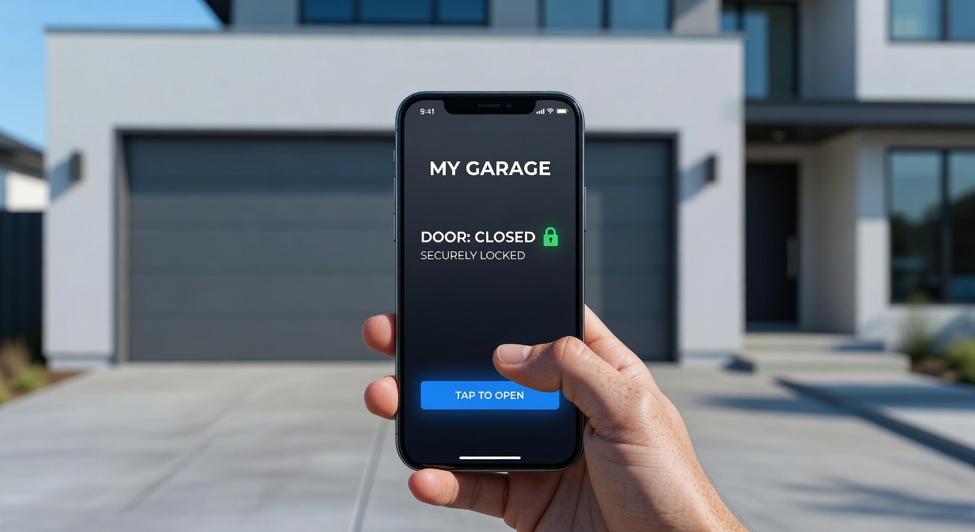 Ultra-realistic 8K night time emergency scene of a technician repairing a garage door under work lights in a Southwest Florida neighborhood
